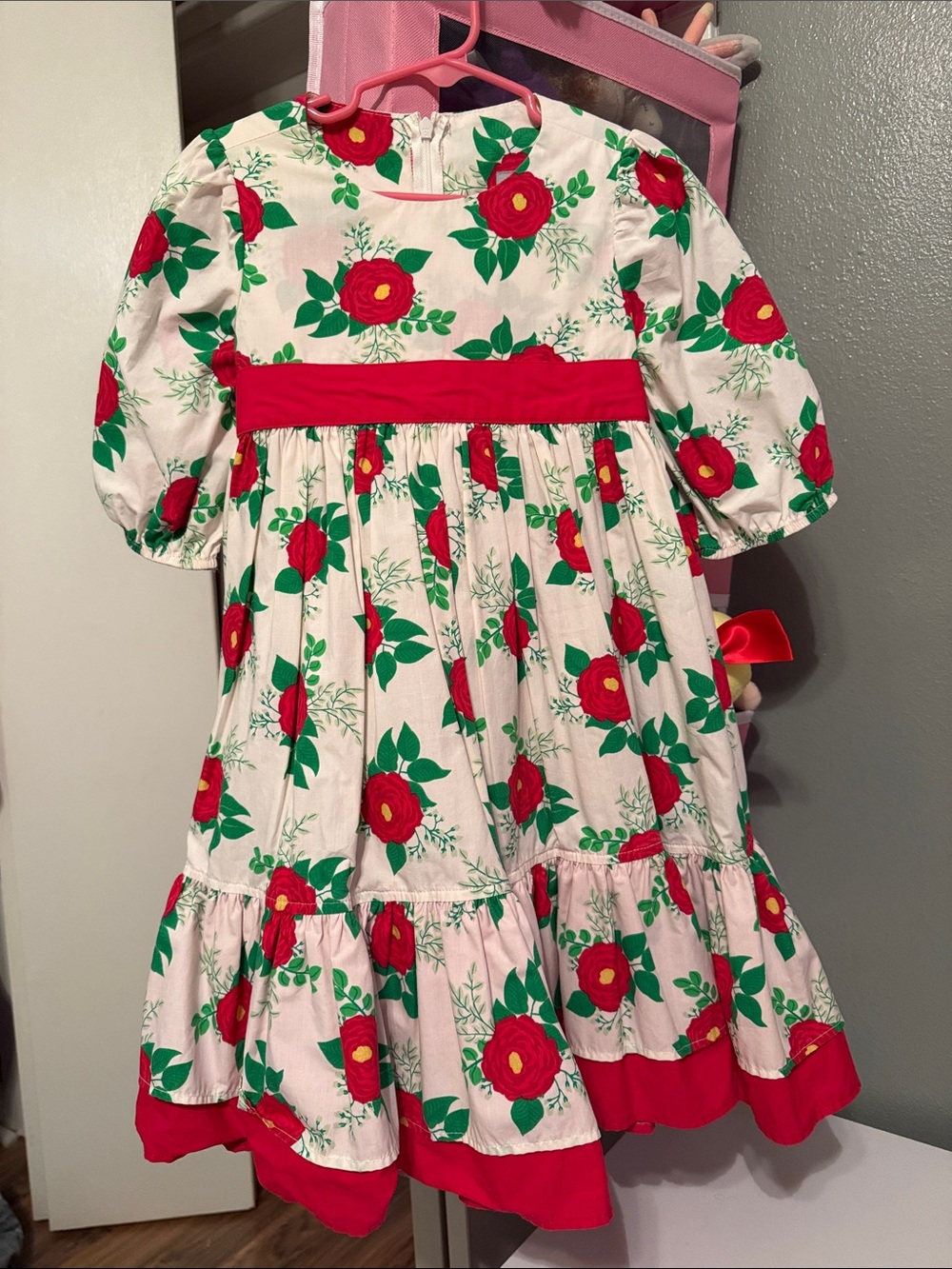 Eleanor Rose White Dress with Red & Green Floral Print